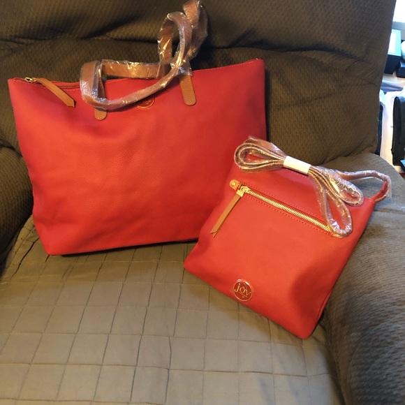 Joy Mangano Bags Joy Mangano Large Leather Tote And Smaller Leather Cross Body Bag Poshmark